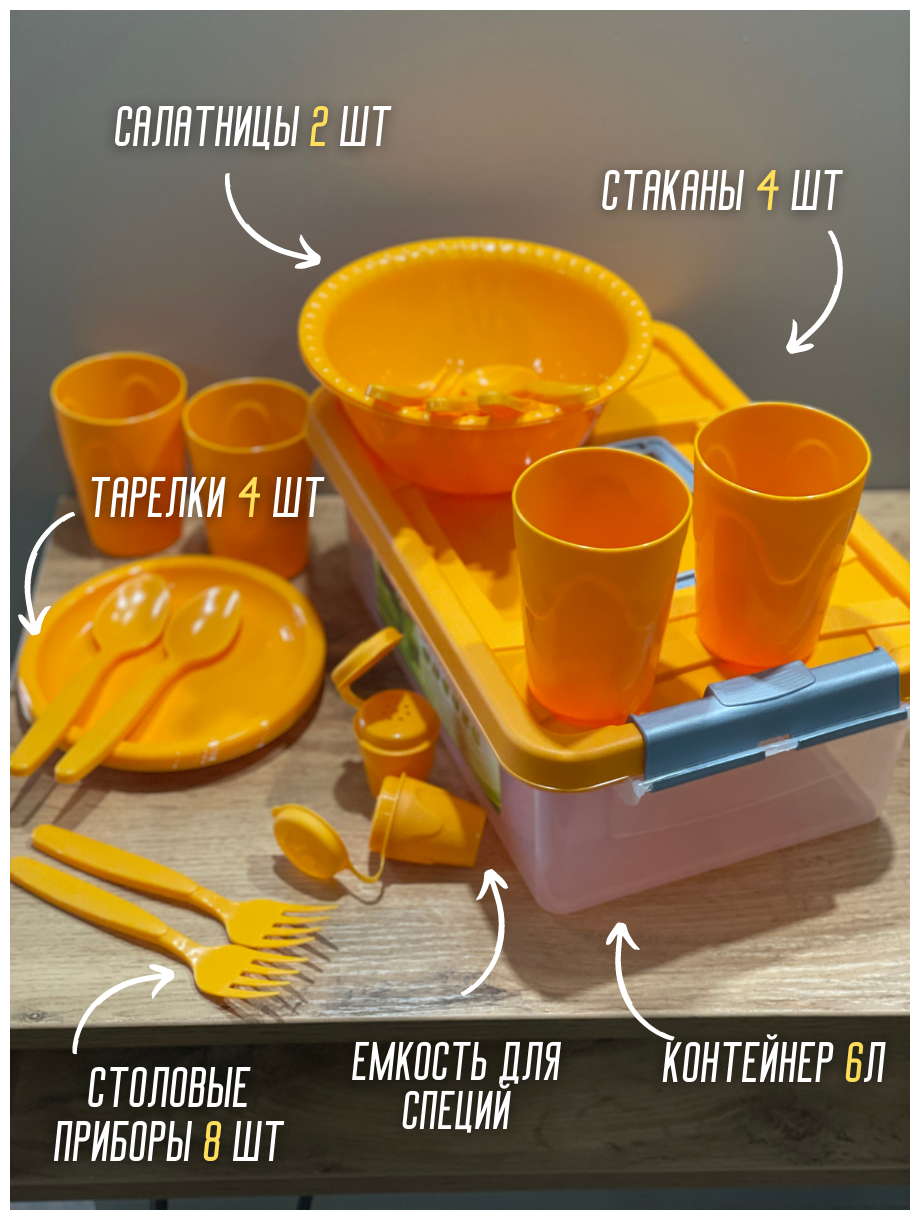 Набор посуды для пикника на 4 персоны Антонио в пластиковом контейнере 20 предметов - фотография № 4