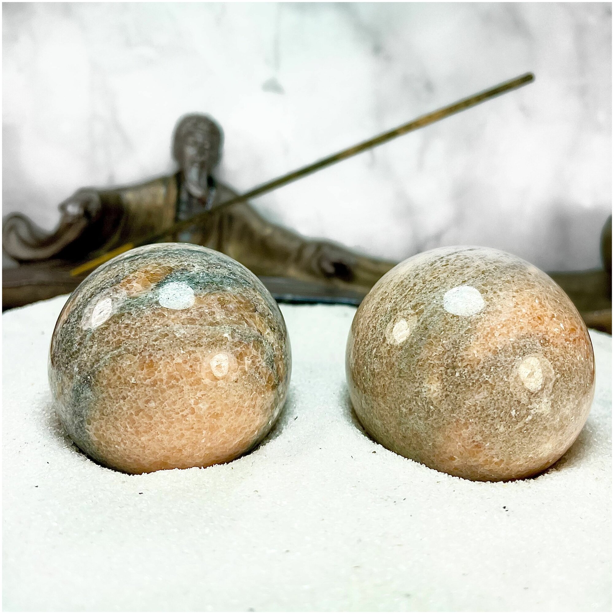 Массажные шары здоровья Баодинг, из натурального камня, мраморная крошка, 2 шт, диаметр 50 мм, коричневые, в подарочной коробке