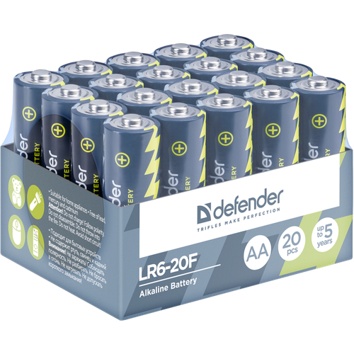 Батарея Defender Alkaline, AA (LR6-20F), 1.5V, 20 шт