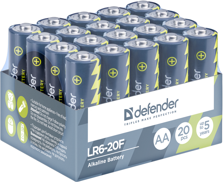 Батарея Defender Alkaline AA (LR6-20F) 1.5V 20 шт