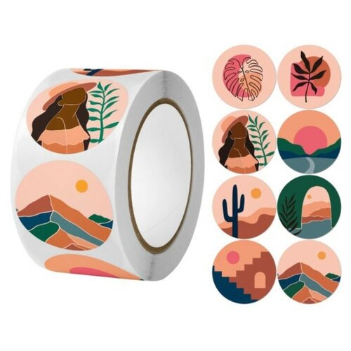 Радуга Наклейка бумага Абстракция Природа d25 см 500 шт в рулоне 3х65х65 см 341₽