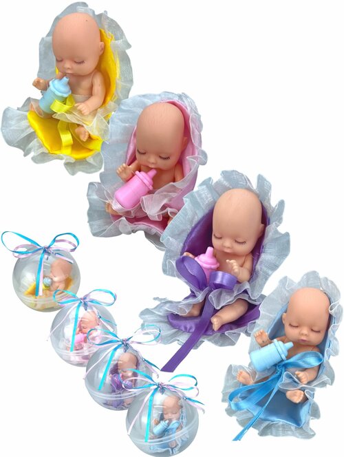 Кукла для девочки Пупс набор из 4 штук в конверте с бутылочкой в шаре