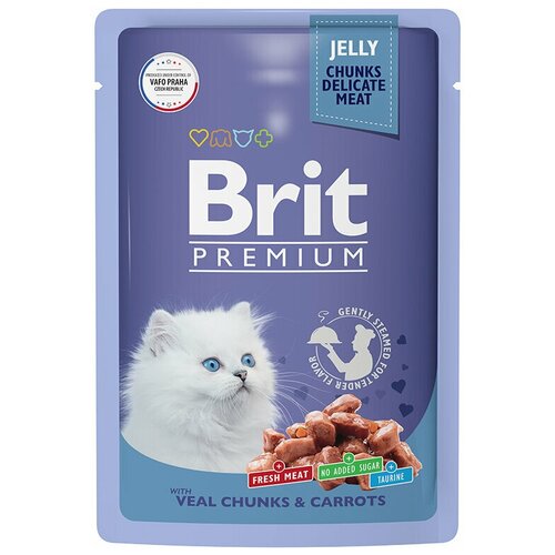 brit premium полнорационный влажный корм для кошек с цыпленком кусочки в желе в паучах 85 г Пауч Brit Premium для котят Телятина с Морковью в желе 85гр, 4шт