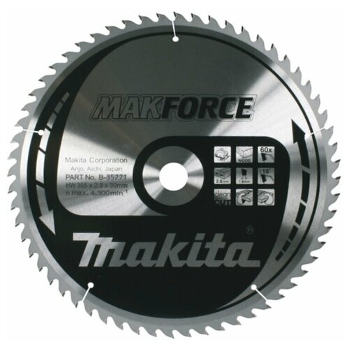 Пильный диск для дерева MAKFORCE, 355x30x1.8x60T B-35221