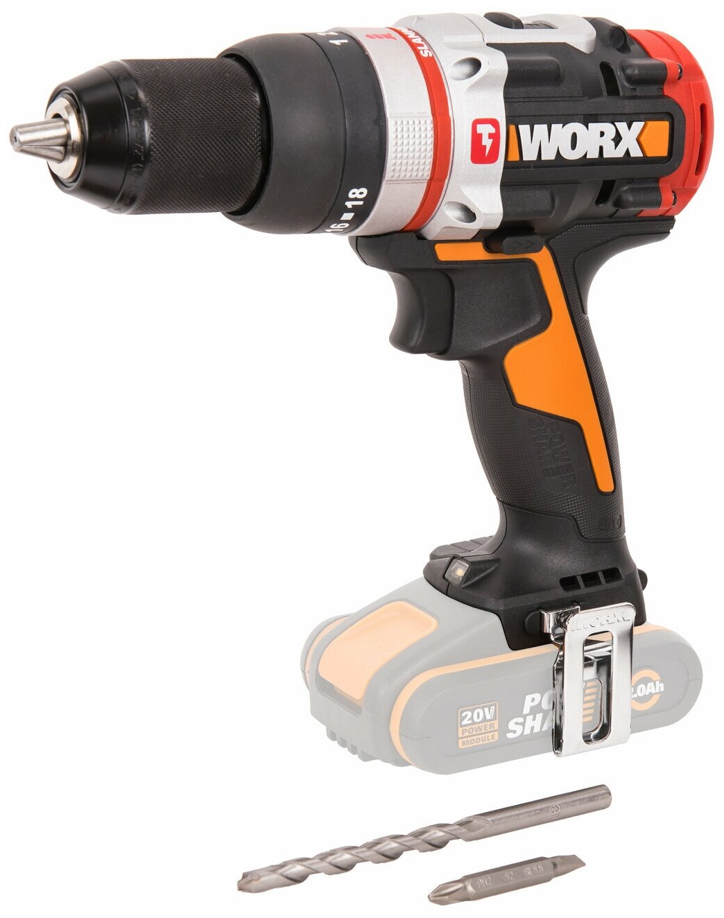 Дрель-шуруповерт ударная аккумуляторная WORX WX354.9, 20В, 60Нм, бесщеточная, без АКБ и ЗУ