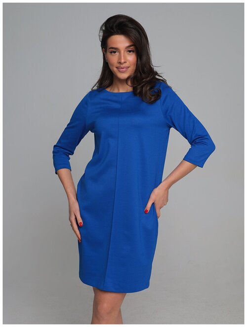 Платье PECHE MONNAIE, вискоза, повседневное, классическое, прямой силуэт, мини, размер M, голубой, синий