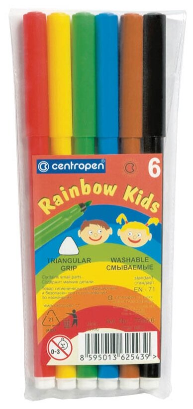 Фломастеры "Rainbow Kids", 6 цв, ПВХ