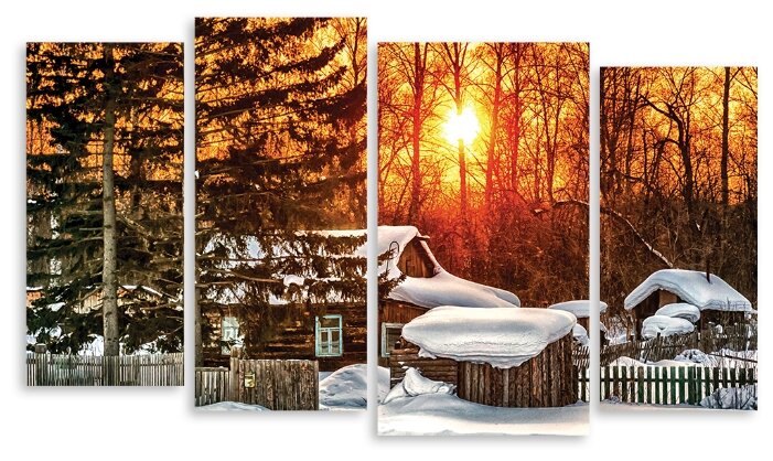 Модульная картина на холсте "Деревенская зима" 150x90 см