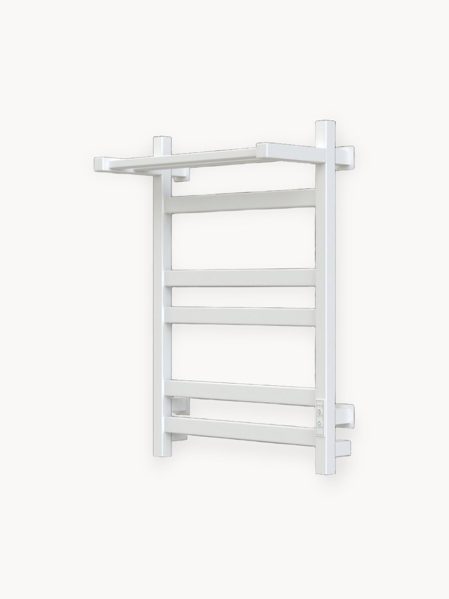 Полотенцесушитель электрический в ванную WORK 60см х40см белый матовый с полкой, универсальное подключение