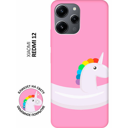 Матовый чехол Unicorn Swim Ring для Xiaomi Redmi 12 / Сяоми Редми 12 с 3D эффектом розовый матовый чехол unicorn swim ring для xiaomi redmi 12c сяоми редми 12с с 3d эффектом красный