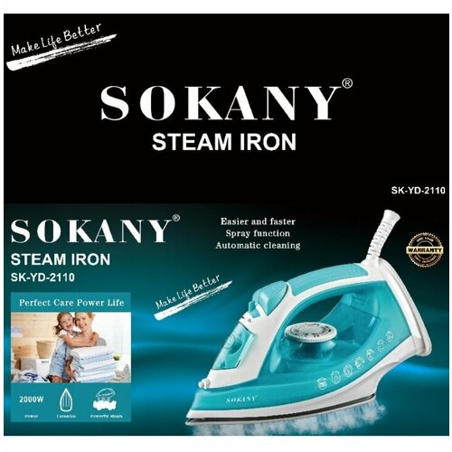 Утюг SOKANY SK-YD-2110 Паровой Мощность 2000 вт Объем резервуара 180мл Керамическая подошва 125000₽