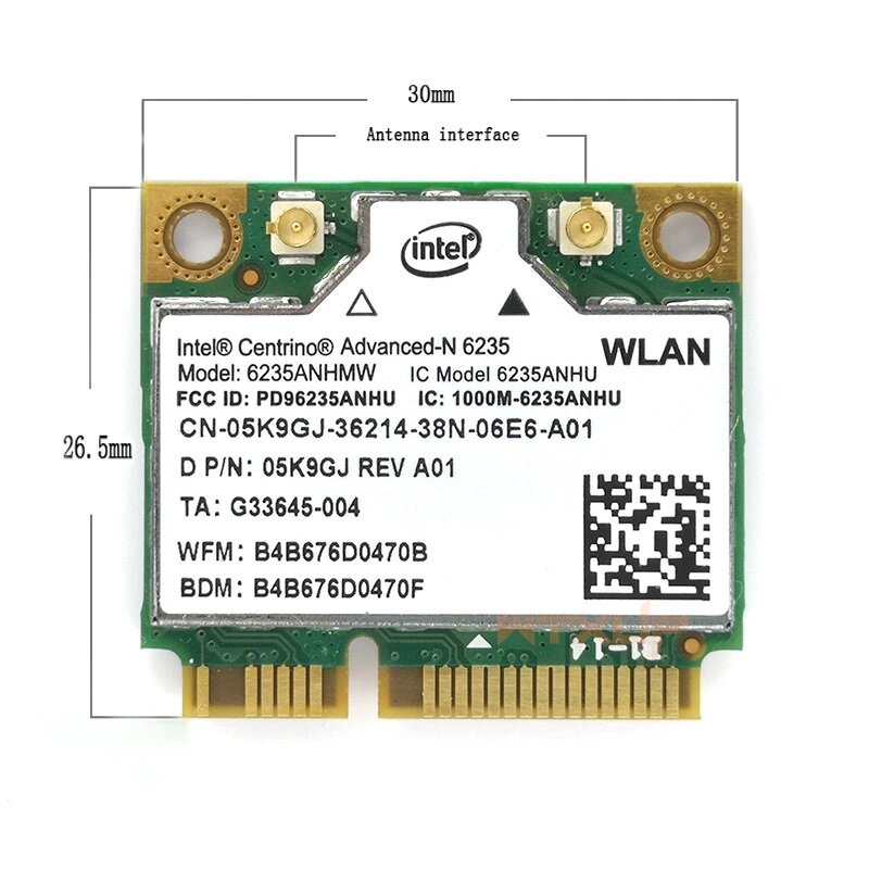 Двухдиапазонная сетевая карта Intel 6235AN 6235ANHMW Mini PCIЕ 40 Bluetooth