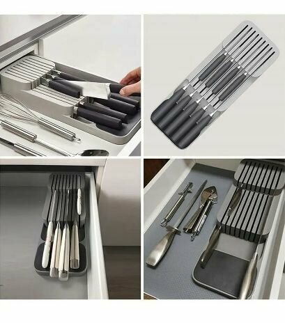 Изображение Подставка для ножей / Органайзер для ножей, серый / Держатель кухонный