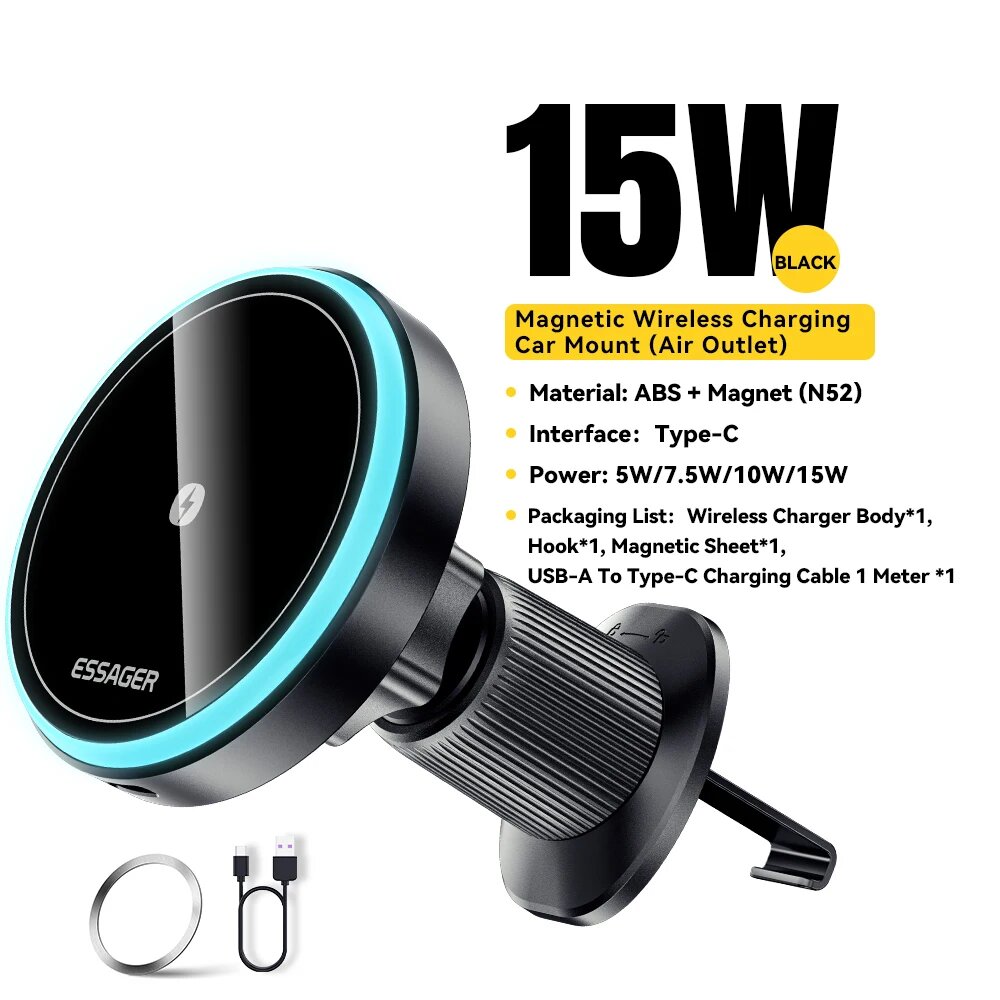 Магнитный автомобильный держатель Essager для телефона, 15 Вт, с подставкой, Air outlet type