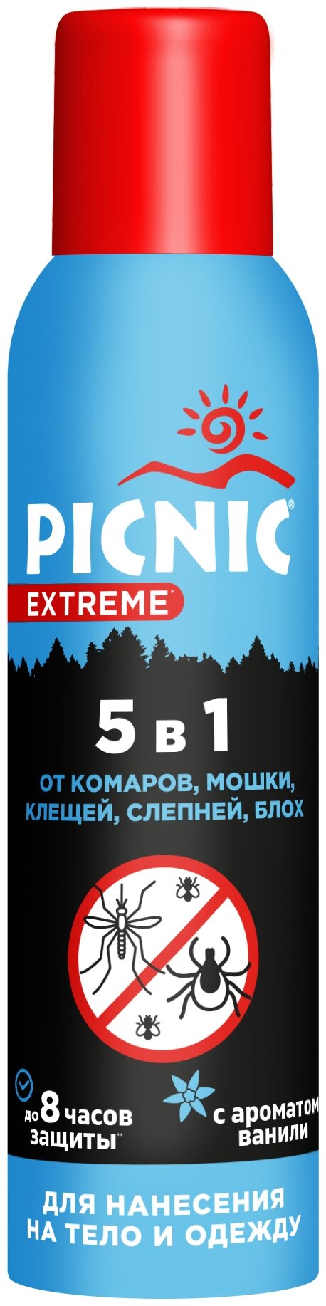 Средство от комаров и клещей PICNIC Extreme 150мл Аэрозоль 5в1