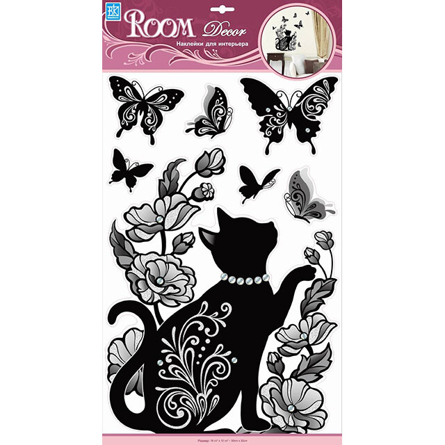 Наклейка ROOMDECOR Кошечка в бусах 32х50см  арт  RCA 7513