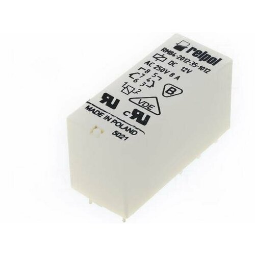 Реле RELPOL RM84-2012-35-1012, Реле электромагнитное, DPDT, Uобмотки 12ВDC, 8A/250ВAC, 8A/24ВDC, 1шт
