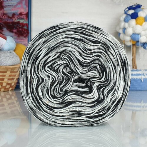 Пряжа Ангорка меланж Рассказовская, черн-серый-белый - 23_4, 95% шерсть ангорской козы, 5% акрил, 2 мотка, 250 г, 700 м.