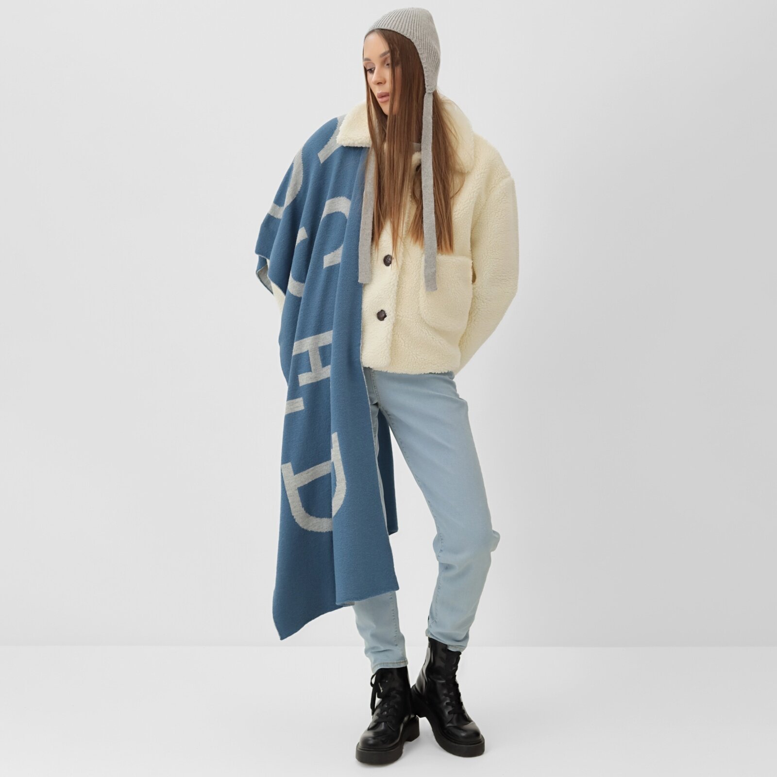 Шарф MIST для женщин,226х47 см, one size, синий/серый