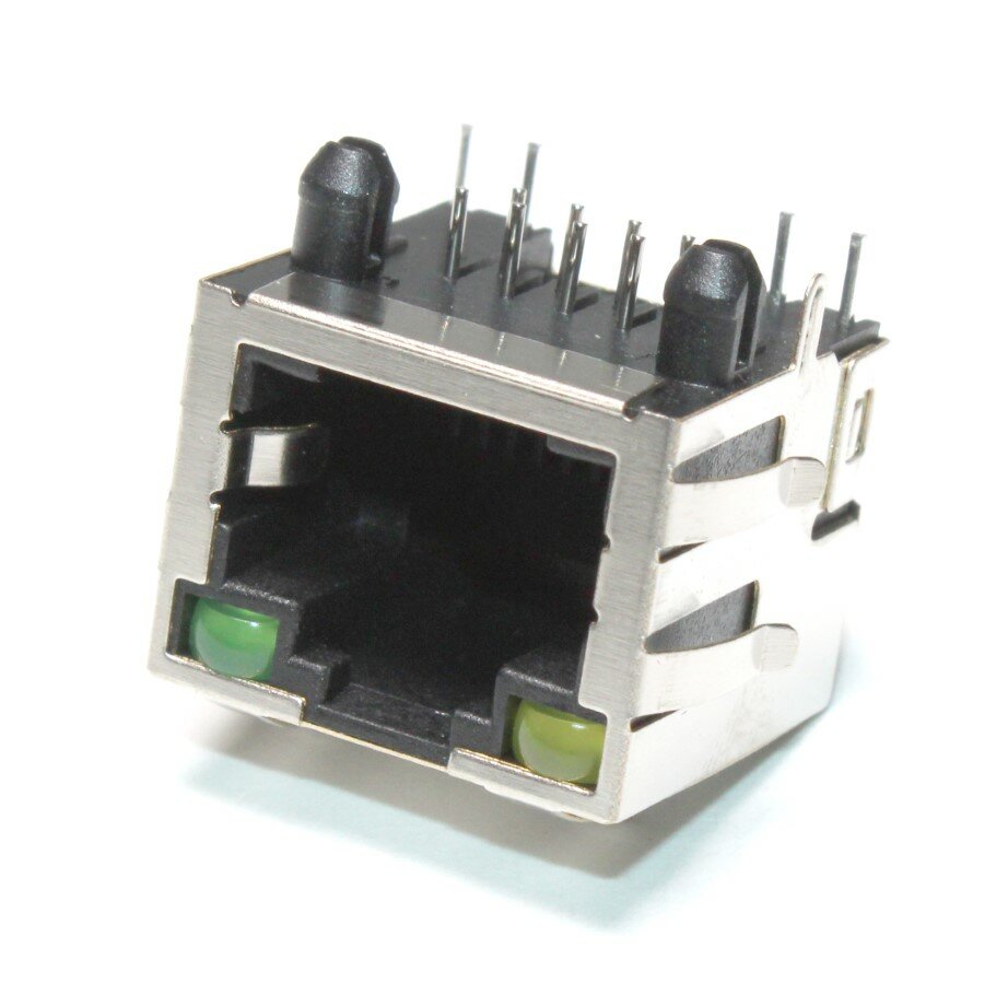 TJ8-8P8 LED, Гнездо компьютерное 8P8C (RJ-45), RUiCHi, экранированное, c LED индекацией, под пайку