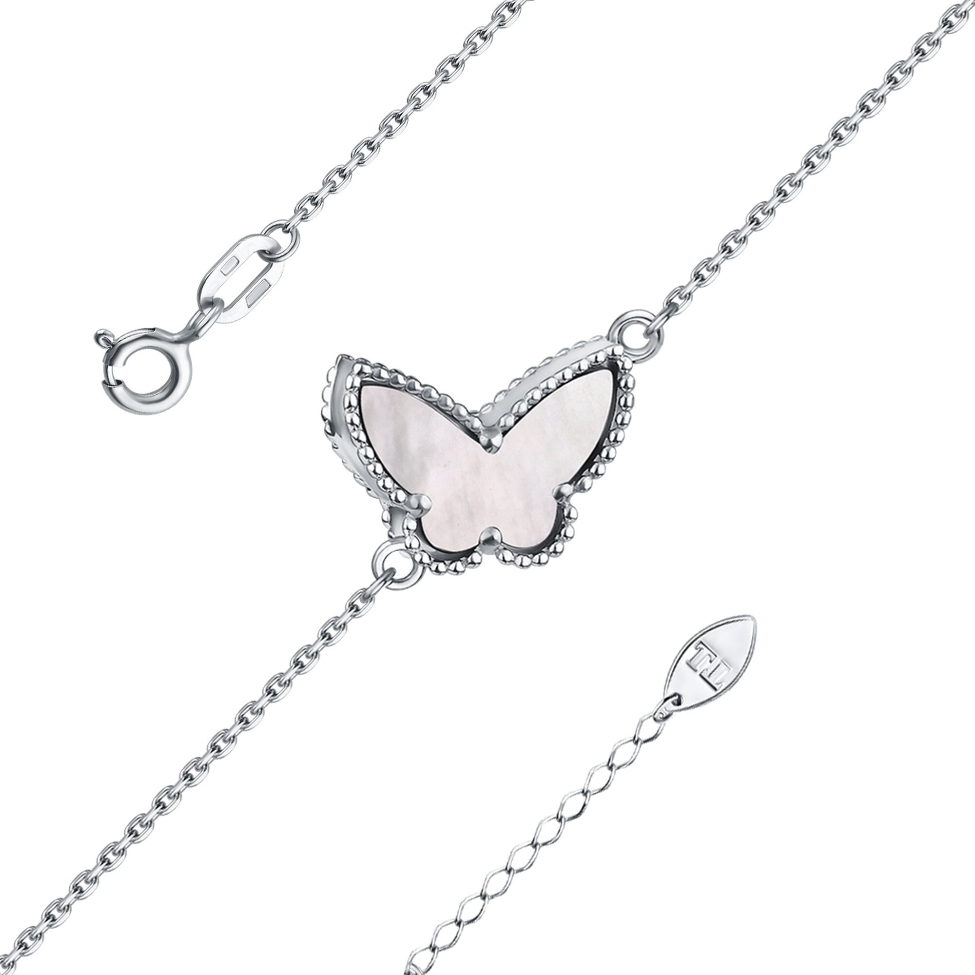 Браслет Diamant online, серебро, 925 проба, родирование, перламутр, длина 19 см., белый