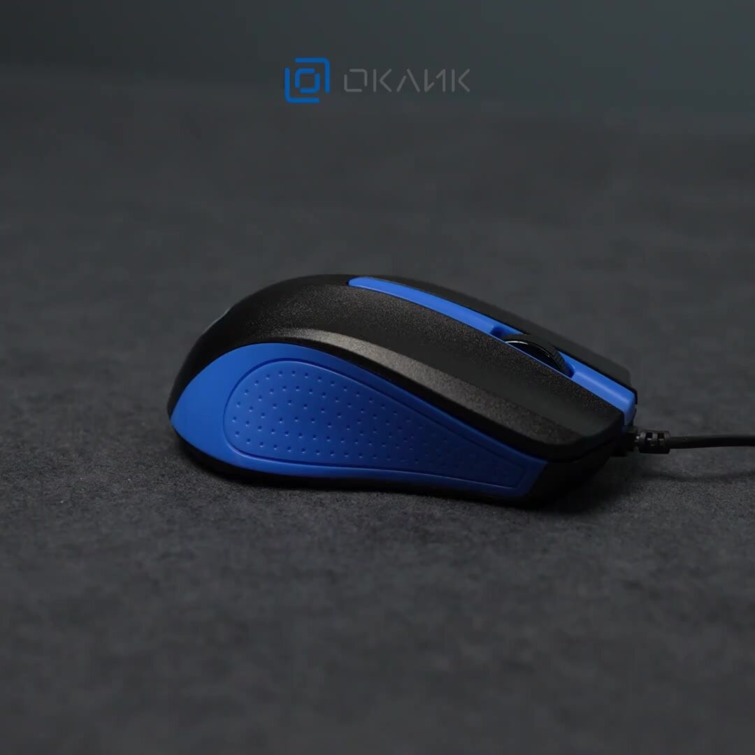 Мышь Оклик 225M черный/синий оптическая (1000dpi) USB (3but), проводная, универсальная — фото 1