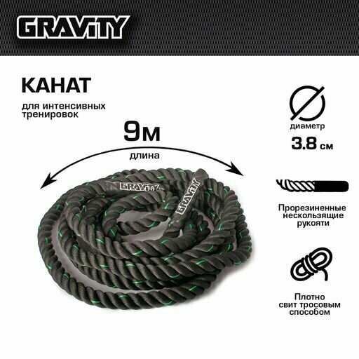 Канат Gravity 3,8 см × 9 м для функциональных и силовых тренировок — фото 1