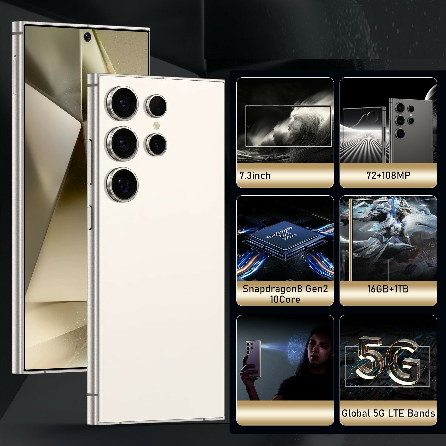 Смартфон S24 Ultra с ультратонким экраном диагональю 7,3", память 16 ГБ и 1 ТБ, черный — фото 1