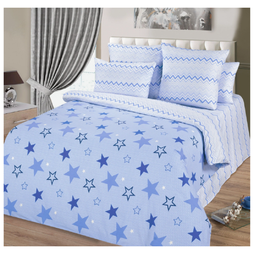 фото Комплект постельного белья миланика "звездный синий", евро, поплин 100% хлопок milanika