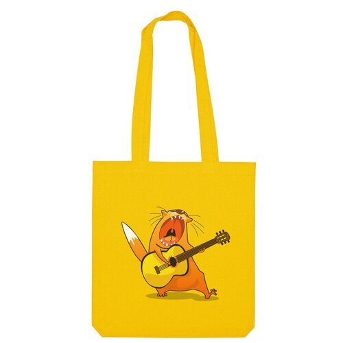 сумка кот с гитарой бежевый Сумка шоппер Us Basic, желтый