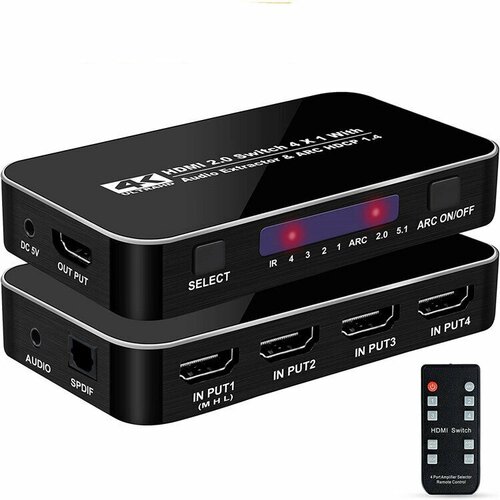 HDMI v2.0 переключатель-сумматор (Switch) 4:1 с Аудио выходами Pro-HD