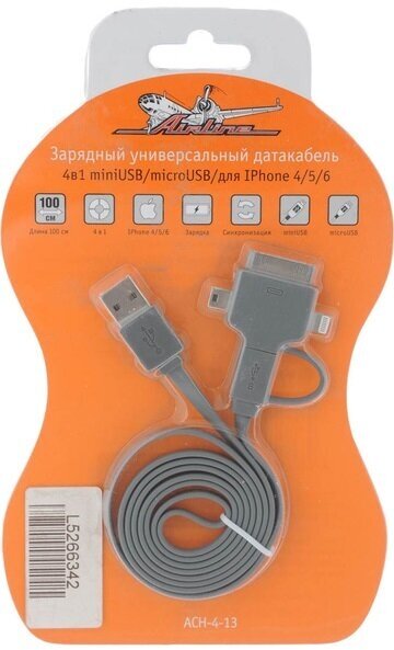 Зарядный универсальный датакабель 4 в 1 miniUSB/microUSB/для Iphone AIRLINE - фото №2