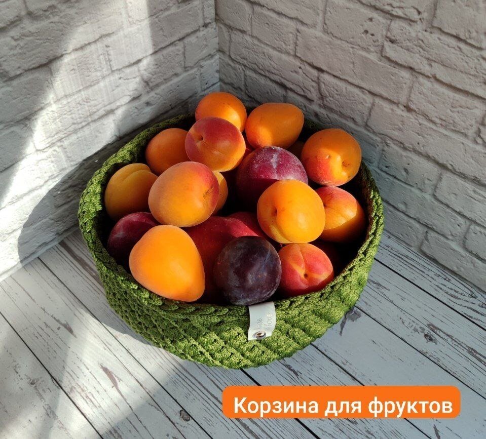 Корзина для фруктов вязаная из полиэфирного шнура / Knitted basket from Julia Artemyeva with love / зелёная