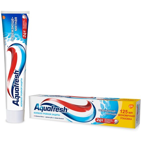 Зубная паста Aquafresh Тройная защита Освежающе-мятная, 125 мл, 352 г, 2 шт. зубная паста aquafresh total care 3 освежающе мятная синяя 100 мл