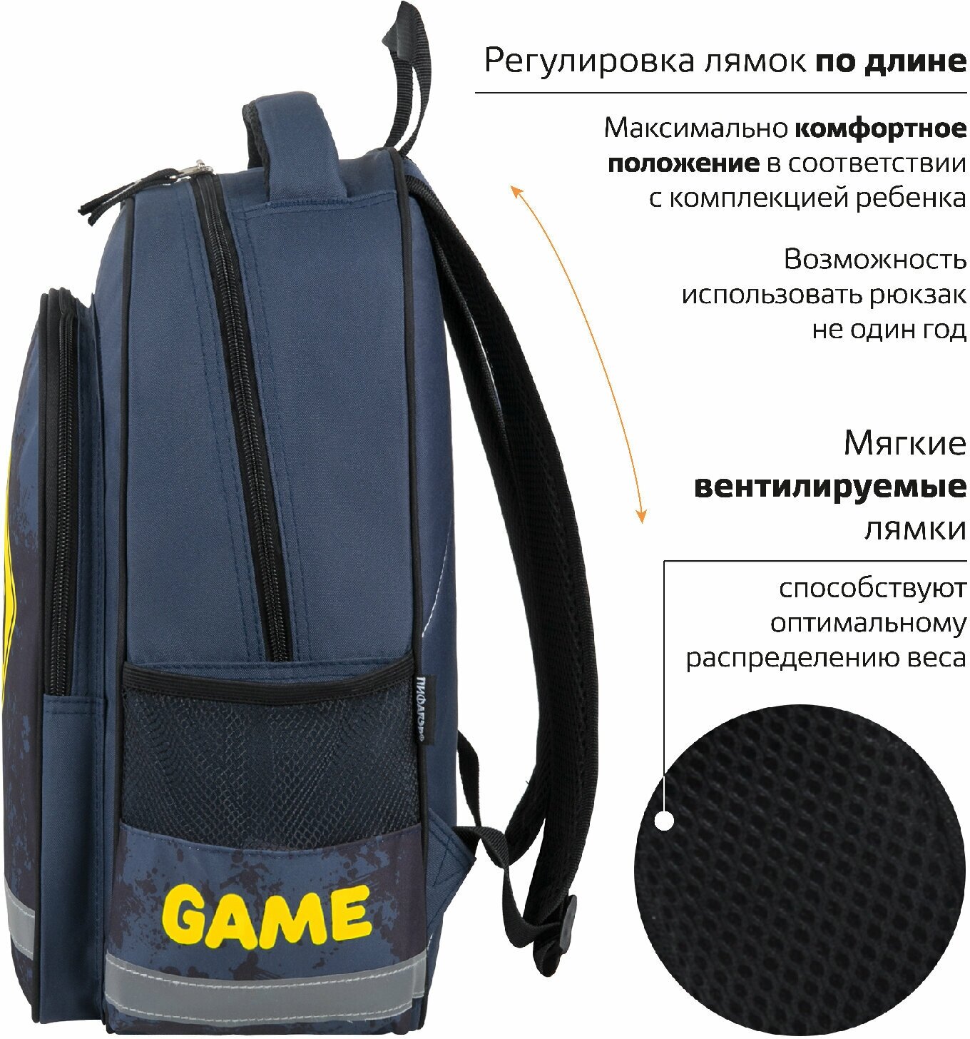 Рюкзак пифагор SCHOOL, 1 отделение, 3 кармана, "Game zone", 38x28х14 см, 271407