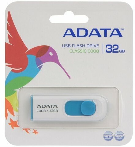 Накопитель USB flash ADATA Накопитель USB flash 32ГБ ADATA Classic C008 AC008-32G-RWE, бело-синий (USB2.0)