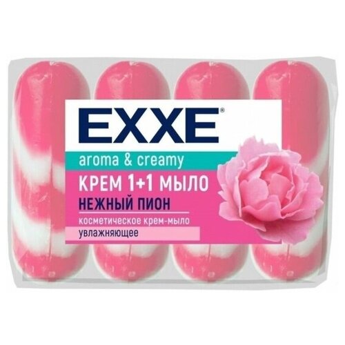 Крем-мыло Exxe 1+1 Нежный пион, 4*90 г (розовое, полосатое) крем мыло exxe 1 1 нежный пион 4шт 90г розовое полосатое 2уп