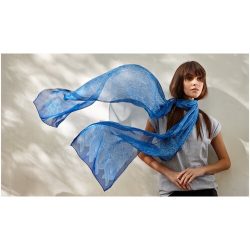 фото Шарф sirinbird, натуральный шелк, 270х45 см, one size, синий