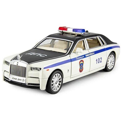 Металличекая коллекционная машинка Rolls Royce Fantom/Роллс Ройс Фантом Полиция ДПС 1:24, со световыми и звуковыми эффектами