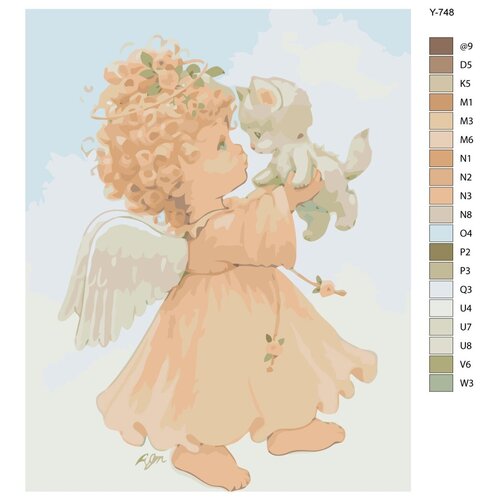 Картина по номерам Y-748 Ангел с котенком 80x100 картина по номерам y 751 ангел и утята 80x100