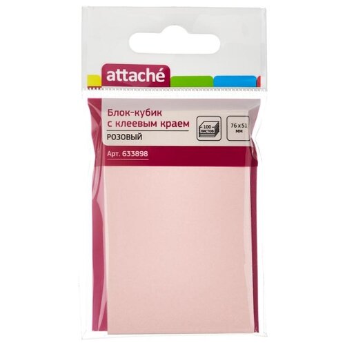 Стикеры Attache Simple 76х51 мм пастельные розовые (1 блок,100 листов)