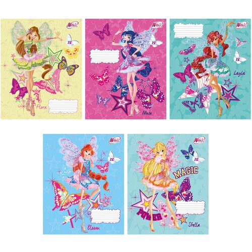 Тетрадь 12л, А5, линия, на скрепке, обложка картон, Winx Club , WC22/5, Academy Style, 20шт.