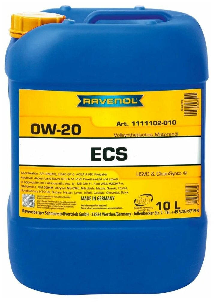   Ravenol Ecs Ecosynth Sae 0w-20 ( 10) 111110201001999 Ravenol . 111110201001999