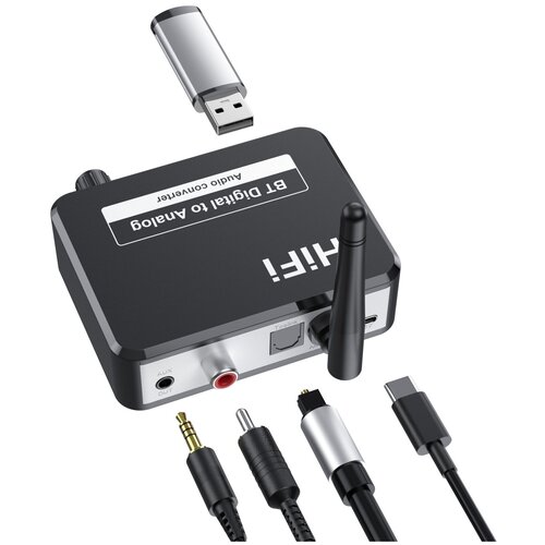 Адаптер Bluetooth Ресивер (приёмник аудио) AUX, USB + DAC Аудио конвертер (Coaxial, Toslink - AUX) Bluetooth 5.2 B35S оптический адаптер bluetooth трансмиттер ресивер приёмник передатчик аудио optical toslink spdif aux