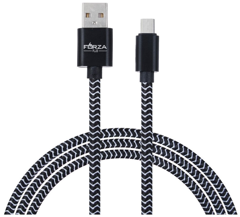 FORZA Кабель для зарядки Волна Micro USB, 1м, 2А, тканевая оплётка, 4 цвета, пакет