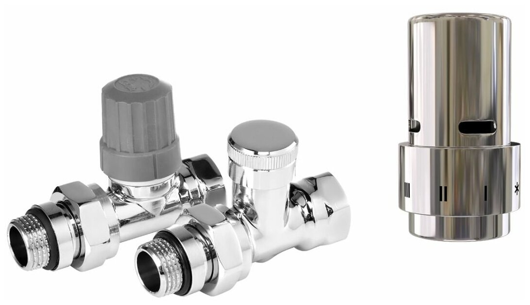 фото Набор термостатический для радиатора прямой Royal Thermo 1/2" Click (Хром) с термоголовкой Design (Хром)