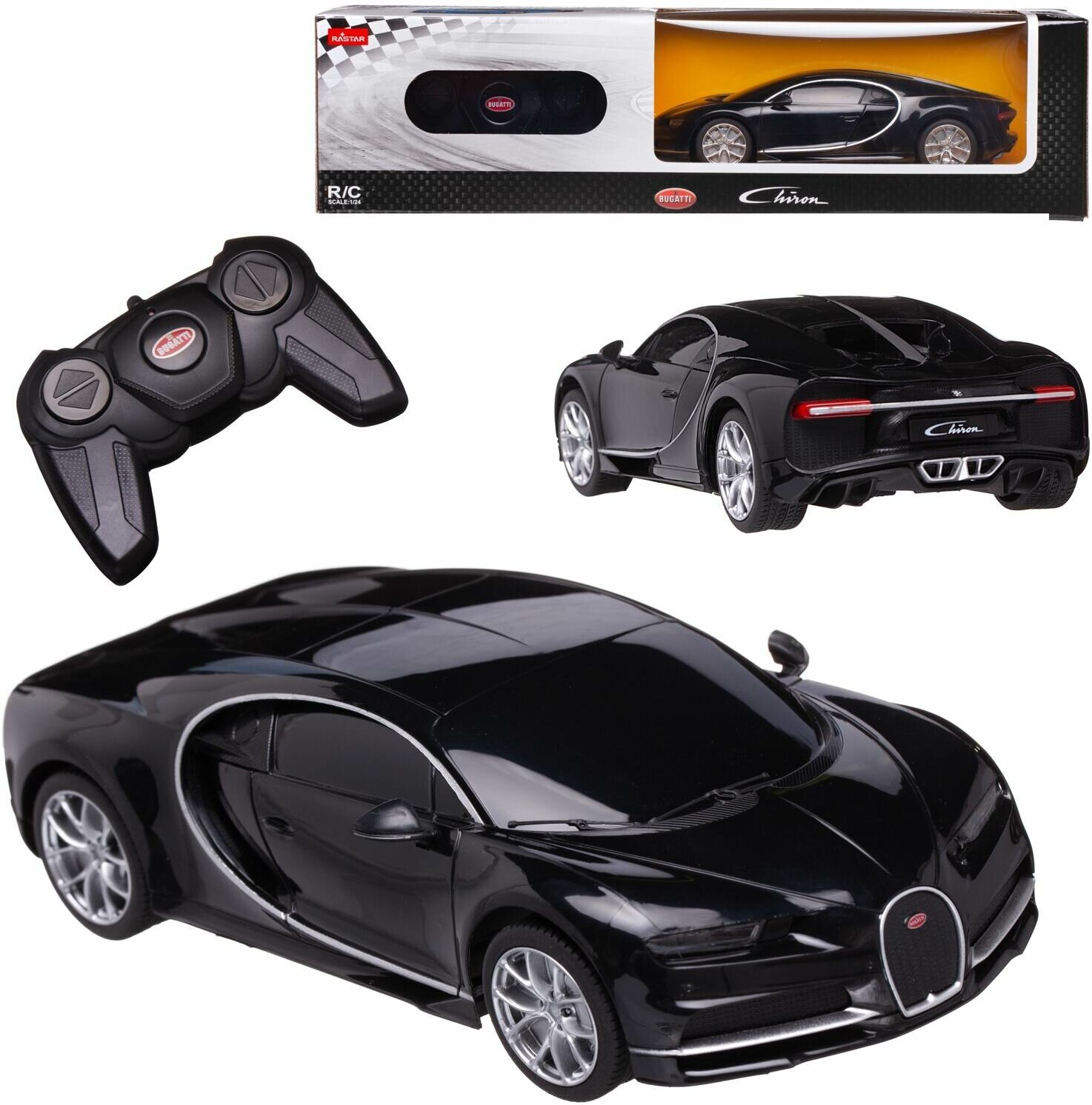 Машина р у 1:24 Bugatti Chiron Цвет Черный 76100B