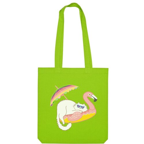 Сумка шоппер Us Basic, зеленый сумка кот на надувном плоту фламинго лето отпуск серый
