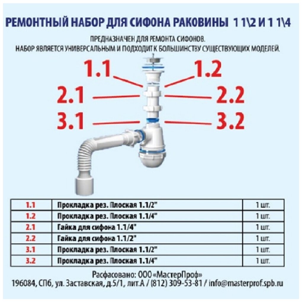 Ремонтный набор для сифона раковины 1.1/2",1.1/4", MP - фотография № 3