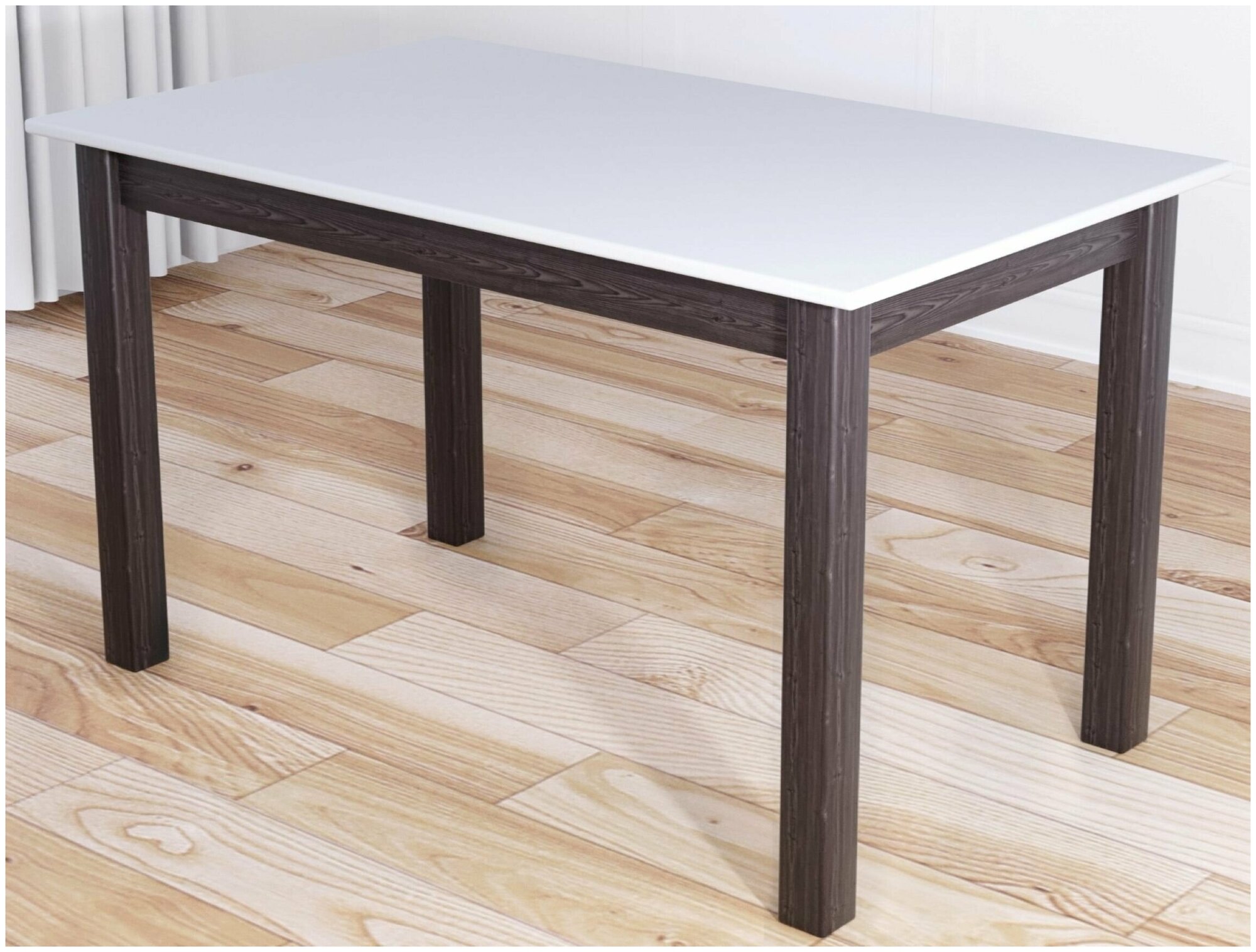 Стол кухонный Классика из массива сосны, белая столешница 20 мм и ножки цвета венге, 110х60х75 см